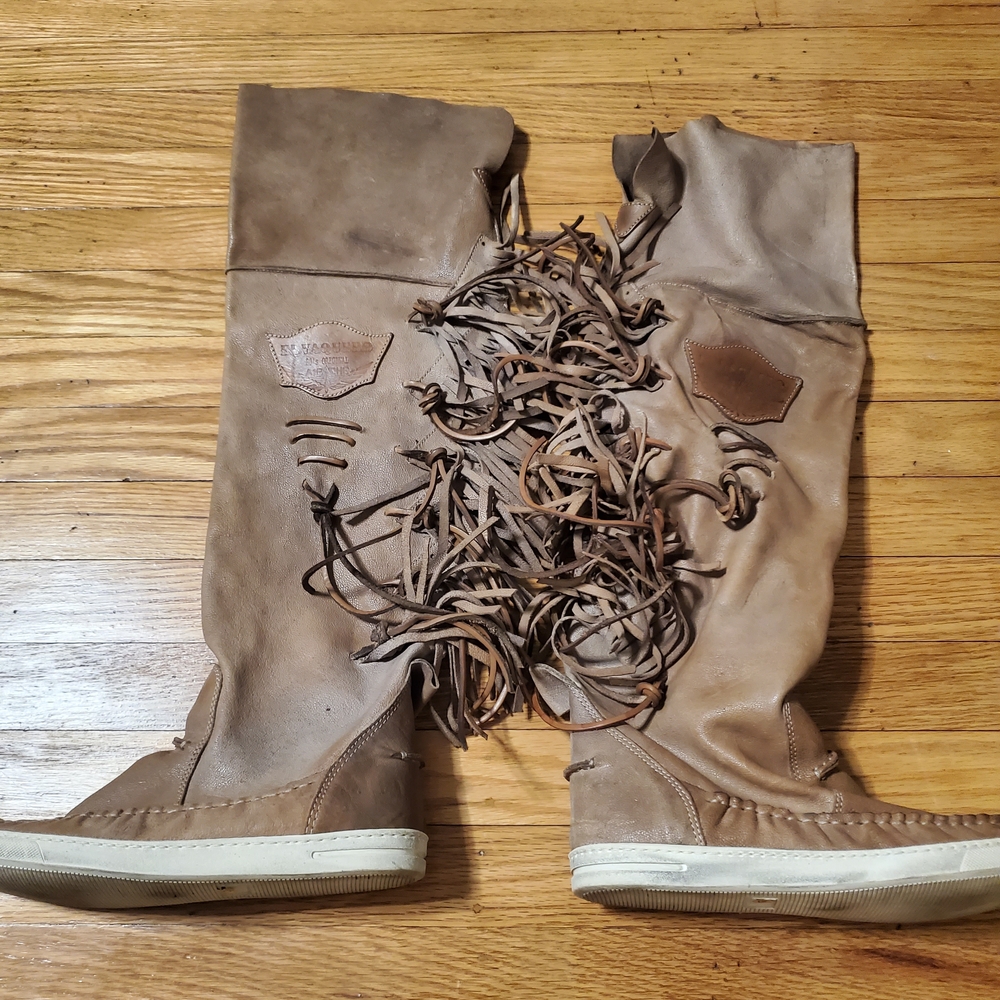 EL VAQUERRO ITALY HANDMADE Tan Lace-Up Fringe Boots WOMENS SZ 8